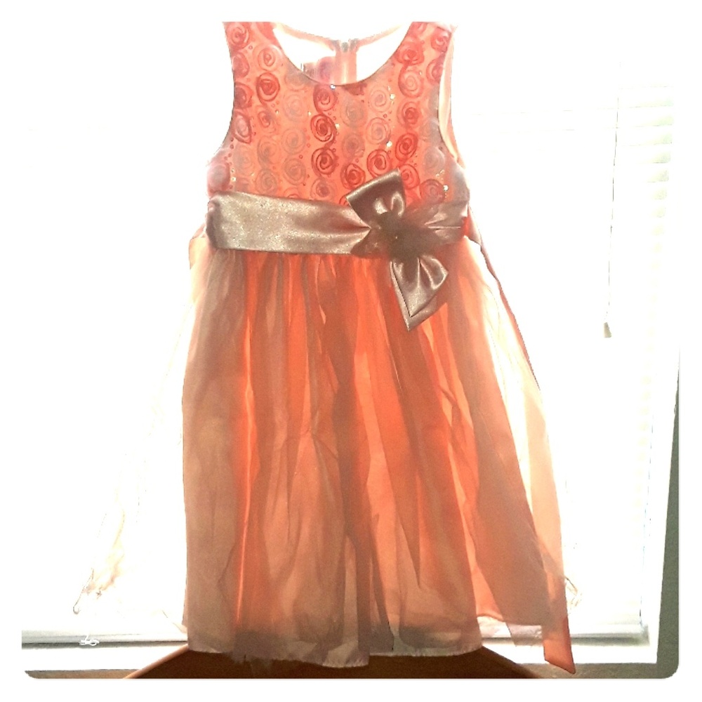 Big rose Easter Dress Sequins Sparkle Pink